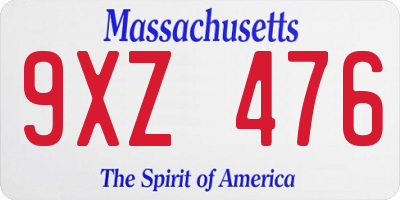 MA license plate 9XZ476