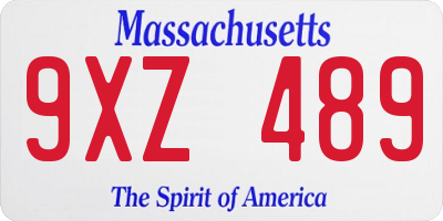 MA license plate 9XZ489