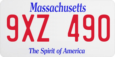 MA license plate 9XZ490