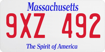 MA license plate 9XZ492
