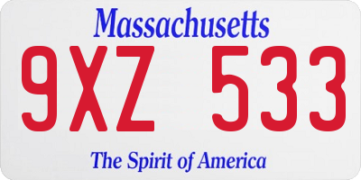 MA license plate 9XZ533