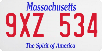 MA license plate 9XZ534
