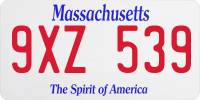 MA license plate 9XZ539