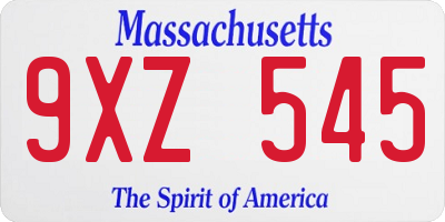 MA license plate 9XZ545