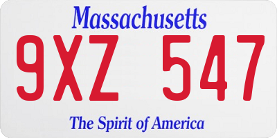 MA license plate 9XZ547