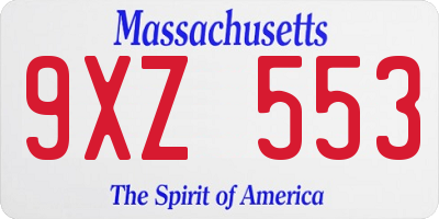 MA license plate 9XZ553