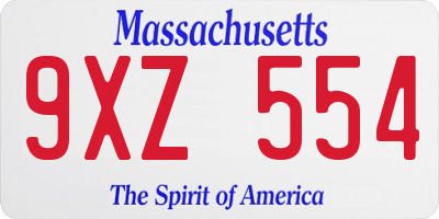MA license plate 9XZ554