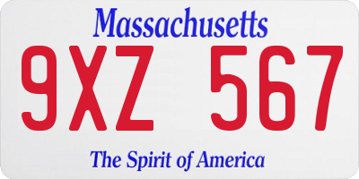 MA license plate 9XZ567