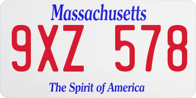 MA license plate 9XZ578