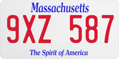 MA license plate 9XZ587