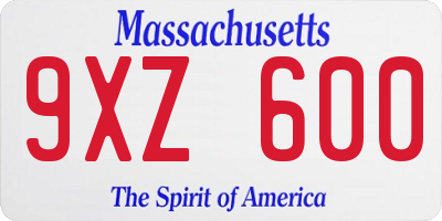 MA license plate 9XZ600