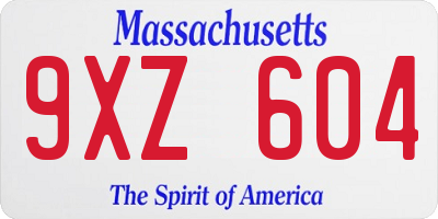 MA license plate 9XZ604