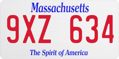 MA license plate 9XZ634