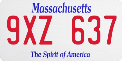 MA license plate 9XZ637