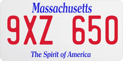 MA license plate 9XZ650
