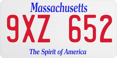 MA license plate 9XZ652