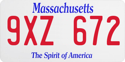 MA license plate 9XZ672