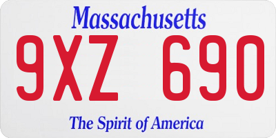 MA license plate 9XZ690