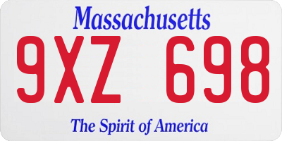 MA license plate 9XZ698