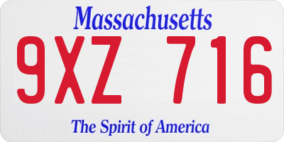 MA license plate 9XZ716