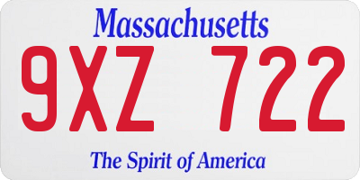 MA license plate 9XZ722