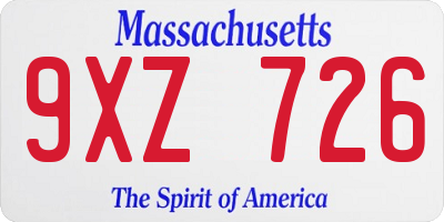 MA license plate 9XZ726