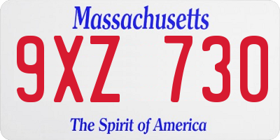 MA license plate 9XZ730
