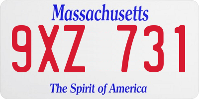 MA license plate 9XZ731