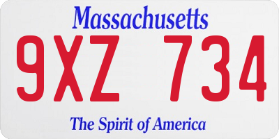 MA license plate 9XZ734