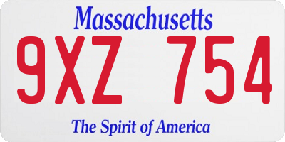 MA license plate 9XZ754
