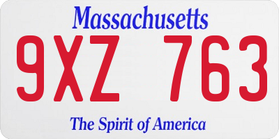 MA license plate 9XZ763