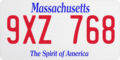 MA license plate 9XZ768