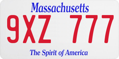 MA license plate 9XZ777