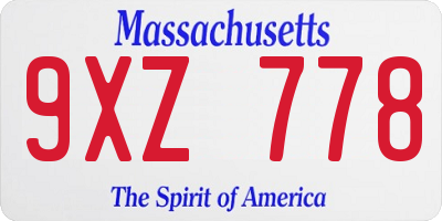 MA license plate 9XZ778