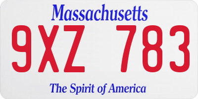 MA license plate 9XZ783