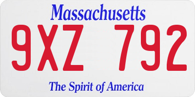 MA license plate 9XZ792