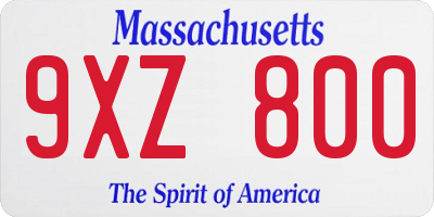MA license plate 9XZ800