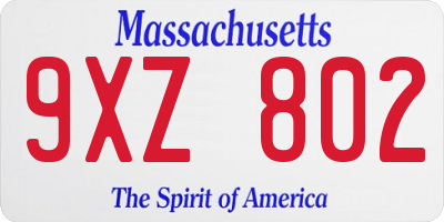 MA license plate 9XZ802