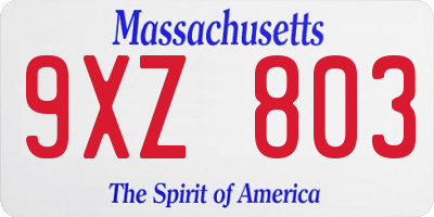 MA license plate 9XZ803
