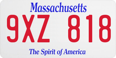 MA license plate 9XZ818