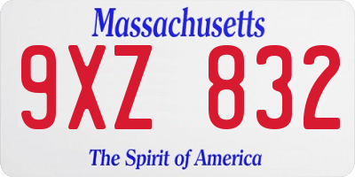 MA license plate 9XZ832