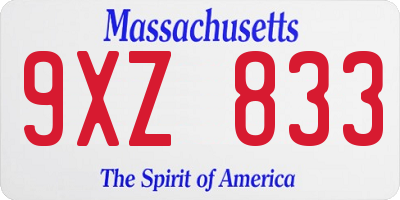 MA license plate 9XZ833