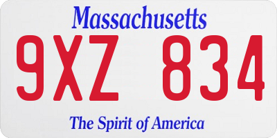 MA license plate 9XZ834