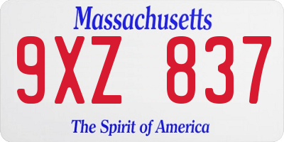MA license plate 9XZ837