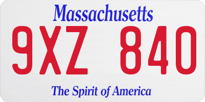 MA license plate 9XZ840