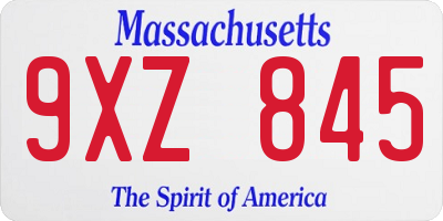 MA license plate 9XZ845