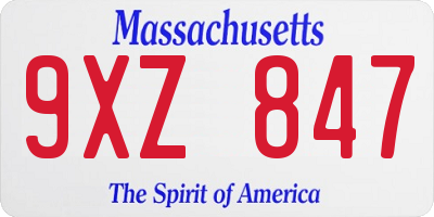 MA license plate 9XZ847