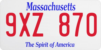 MA license plate 9XZ870