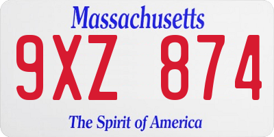 MA license plate 9XZ874