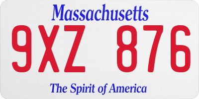 MA license plate 9XZ876